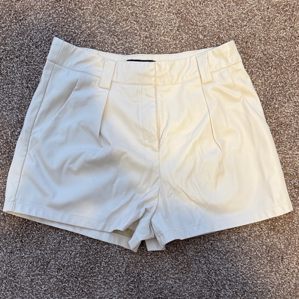 Vegan Leather Cream Shorts